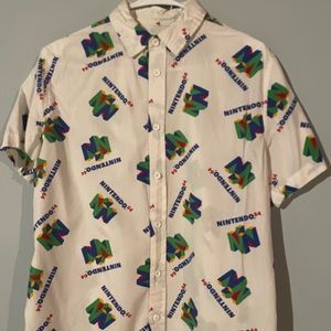 white officially licensed nintendo 64 button-down shirt
